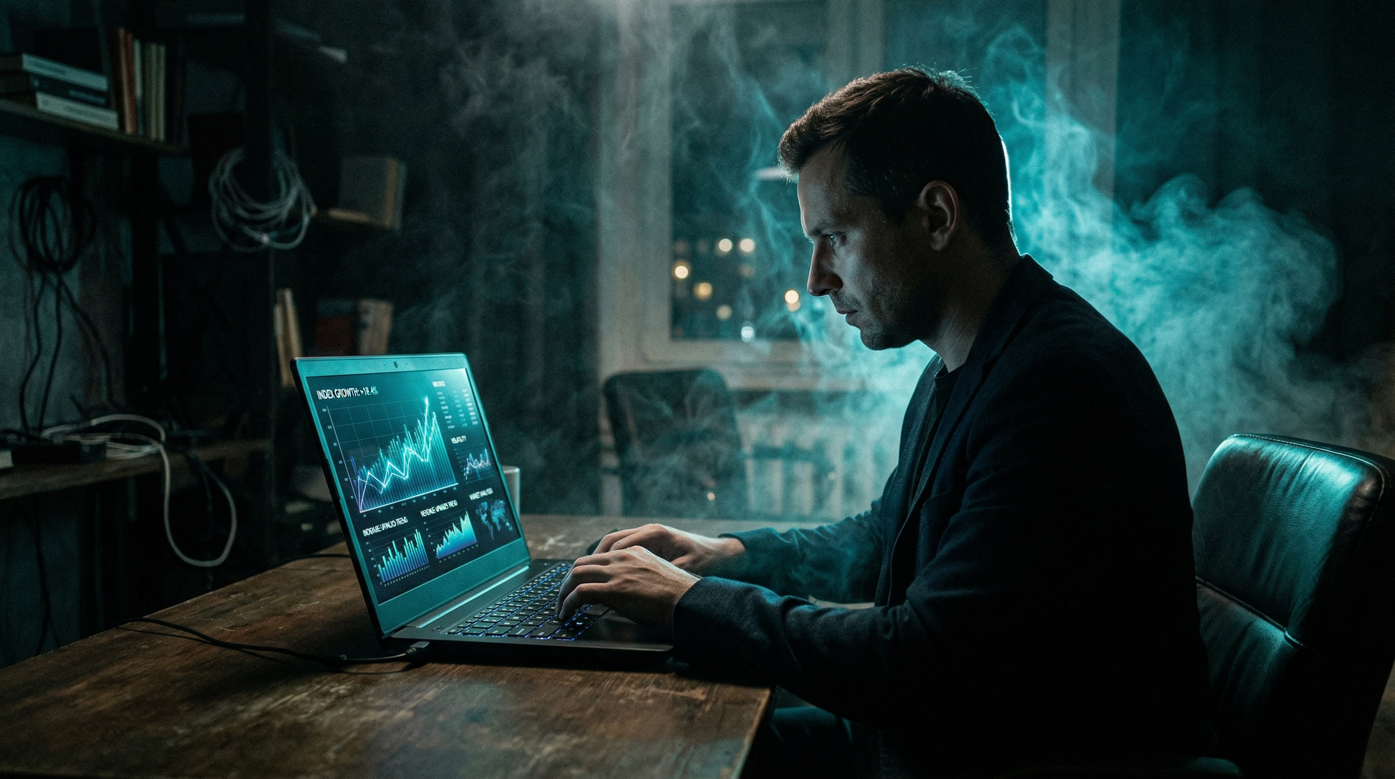Operator monitoring course analytics and performance data in a dark room